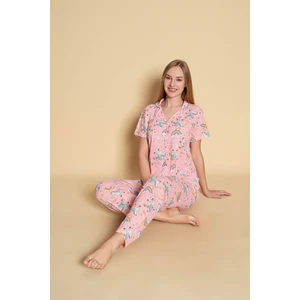 Kadın Unicorn Desen Kısa Kol Gömlekpijama Takımı