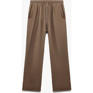 Viskon Cupro Kumaş Beli Bağcıklı Cepli Bol Paça Pantolon