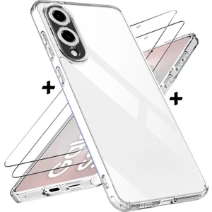 Samsung Galaxy S25 Edge Kılıf Kamera Çıkıntılı Korumalı Yumuşak Şeffaf Silikon + 9h Ekran Koruyucu Cam Set 2in1