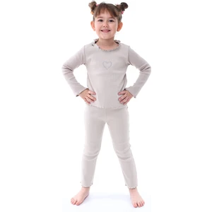 Kaşkorse Fırfırlı Nakış Detaylı Kız Çocuk Takım (Alt-Üst) Lacivert 3-8 Yaş