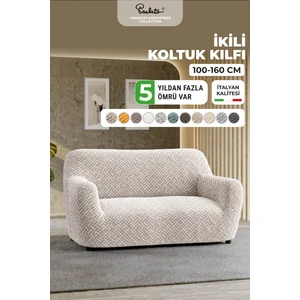Lastikli Esnek ve Yıkanabilir 2 Kişilik Koltuk Örtüsü Çekyat Kanepe Kılıfı - Desenli Bej