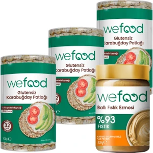 Şekersiz Ham Ballı Fıstık Ezmesi 300 gr + Wefood Glutensiz Karabuğday Patlağı 100 gr 3'lü