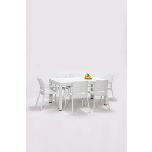 Rattan Lüx Home 6 Kişilik Bahçe Masa Takımı-Beyaz