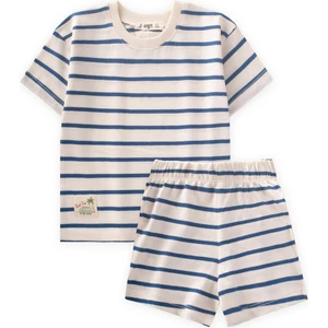 Çizgili Şortlu Takım 1-7 Yaş Indigo Mavi