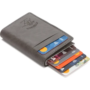 Erkek Vegan Deri Rfid Korumalı Mekanizmalı Otomatik Kızaklı Kartlık ve Cüzdan NEWPOLO340 -  Gri