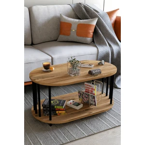 Modern Oval Orta Sehpa Çift Katlı Metal Ayaklı Salon, Ofis, Dekoratif Sehpa, Kahve Sehpası