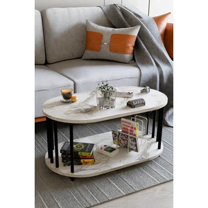 Modern Oval Orta Sehpa Çift Katlı Metal Ayaklı Salon, Ofis, Dekoratif Sehpa, Kahve Sehpası