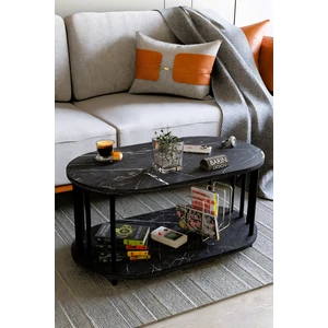 Modern Oval Orta Sehpa Çift Katlı Metal Ayaklı Salon, Ofis, Dekoratif Sehpa, Kahve Sehpası