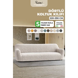 Lastikli Esnek ve Yıkanabilir 4 Kişilik Koltuk Örtüsü Çekyat Kanepe Kılıfı - Desenli Bej