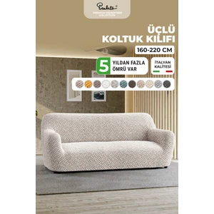 Lastikli Esnek ve Yıkanabilir 3 Kişilik Koltuk Örtüsü Çekyat Kanepe Kılıfı - Desenli Bej
