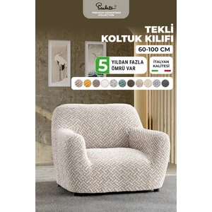 Lastikli Esnek ve Yıkanabilir Tek Kişilik Koltuk Örtüsü Koltuk Kılıfı -Desenli Bej