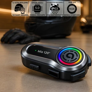 Mio 120 2x Rgb 1000MAH Ipx6 1500M 2 Kişilik Kask Intercom Motosiklet Bluetooth Kulaklık - Siyah