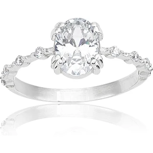 Fasek Gold Taşlı 1,10 CT Oval 0,12 CT Pırlanta(Signity)Taşlı Kadın İhtişamı 925 Gümüş Ayar Evlilik Teklifi Yüzüğü
