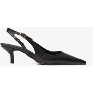 Siyah Cilt Çift Tokalı Kadın Topuklu Ayakkabı