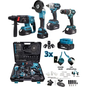 36V 5li Beşli Şarjlı Matkap Seti Somun Sıkma Hilti Darbeli Matkap Vidalama Spiral Powerbank  3X Batarya