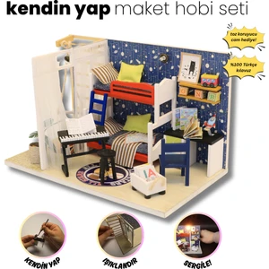LED Işıklı Minyatür Oda Maketi – Ahşap Kendin Yap Hobi Seti | Dekoratif DIY Maket Ev - Minyatür Maket Kiti
