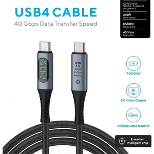 ZR850 LED 240W USB 4.0 40GBPS 8k Thunderbolt Görüntü Aktarım ve Hızlı Şarj Kablosu 1 Metre