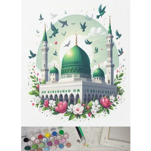 Sayılarla Boyama Tuval Seti Fırça Boya Dahil (Çıtalı) 40X50 cm -Mescid-i Nebevi