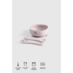 Little Gusto Silikon Vakumlu Pembe Mama Tabağı ve Çatal Kaşık Seti