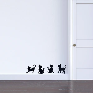 Dekoratif 4'lü Kedi Duvar Süsü Duvar Dekorasyon Şirin Dekoratif Ürünler - Siyah Ahşap Mdf