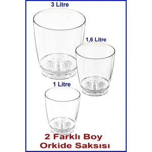 3 Farklı Orkide Saksısı 1.litre-1,6.litre-3.litre Altı Tabaklı Şefaf Orkide Saksısı Ø12-14-18CM