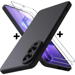 Samsung Galaxy S25 Edge Kılıf Kamera Korumalı Renkli Yumuşak Mat Silikon + 9h Ekran Koruyucu Cam Set 2in1