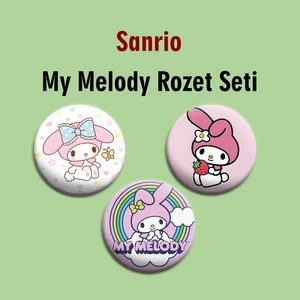Sanrio Hello Kitty My Melody 3lü Çanta Süsü Rozet-Iğneli Buton Rozet Seti