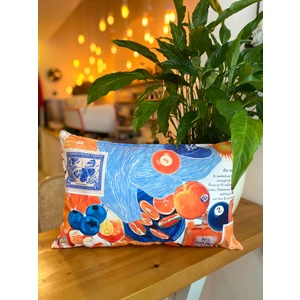 Yaz Temalı Turuncu - Mavi Süet Çift Taraflı Dijital Baskı Dekoratif Kırlent Kılıfı - 30 x 50 cm