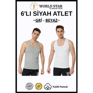 World Star 6'lı Erkek Atlet – Gri & Beyaz – Pamuklu Penye - Rahat ve Dayanıklı