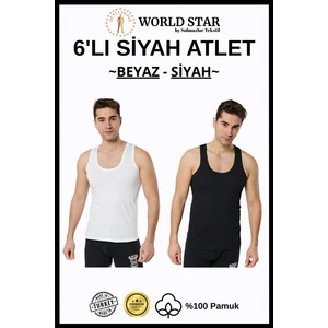 World Star 6'lı Erkek Atlet – Siyah & Beyaz – Pamuklu Penye – Nefes Alabilir Kumaş