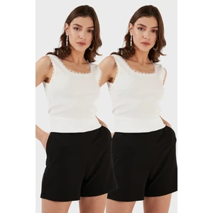 Slim Fit Kalın Dantelli Kare Yaka Bürümcük 2'li Paket Atlet Bayan Atlet 5864979S2