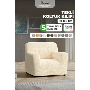 Lastikli Esnek ve Yıkanabilir Tek Kişilik Koltuk Örtüsü Koltuk Kılıfı - Vanilya