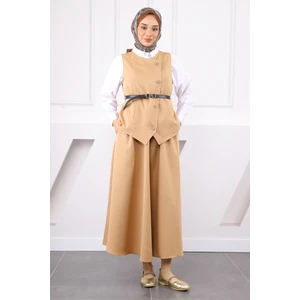 Bej Kloş Etekli Yelek Takım
