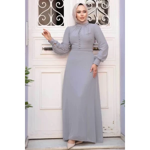 Düğme Detaylı Koyu Gri Tesettür Elbise 2703KGR