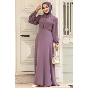 Düğme Detaylı Gül Kurusu Tesettür Elbise 2703GK