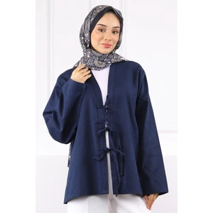 Lacivert Ön Bağlamalı Kimono