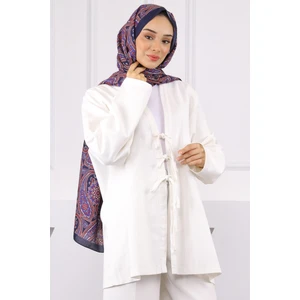Ekru Ön Bağlamalı Kimono