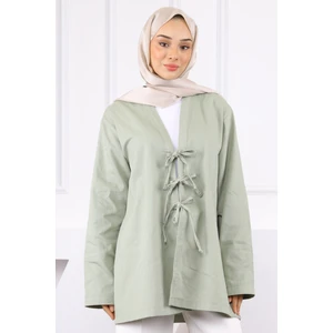 Açık Haki Ön Bağlamalı Kimono