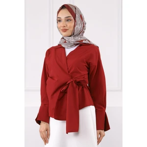 Bordo Yandan Bağlamalı Gömlek