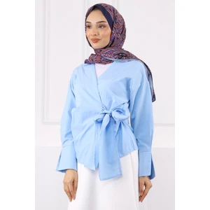 Bebe Mavi Yandan Bağlamalı Gömlek