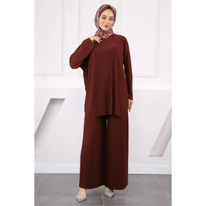 Bordo Piliseli Sandy Tunik Pantolon Takım