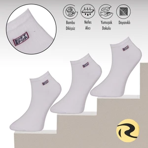 Roff Çorap Erkek Patik Düz Desen 3 Çift Bambu Dikişsiz Hassas Dokuma Kısa Çorap Beyaz