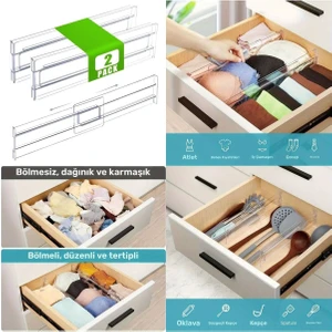 Akrilik Ayarlanabilir Çekmece Bölücü Düzenleyici Organizer 2 Adet