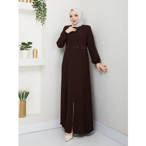 Yarım Pileli Bel Nakışlı Tam Boy Kadın Ferace