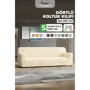 Lastikli Esnek ve Yıkanabilir 4 Kişilik Koltuk Örtüsü Çekyat Kanepe Kılıfı - Vanilya