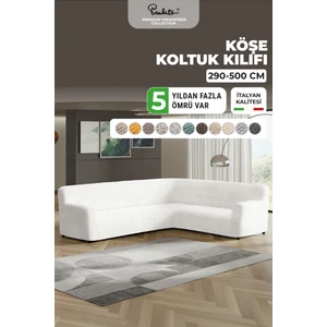 Lastikli Esnek ve Yıkanabilir L Köşe Koltuk Örtüsü Çekyat Kanepe Kılıfı - Düz Beyaz