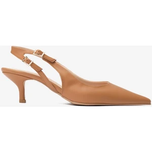 Taba Cilt Çift Tokalı Kadın Topuklu Ayakkabı