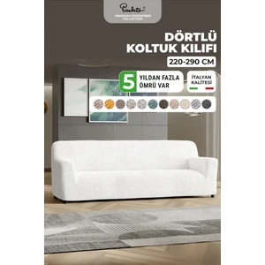 Lastikli Esnek ve Yıkanabilir 4 Kişilik Koltuk Örtüsü Çekyat Kanepe Kılıfı - Düz Beyaz