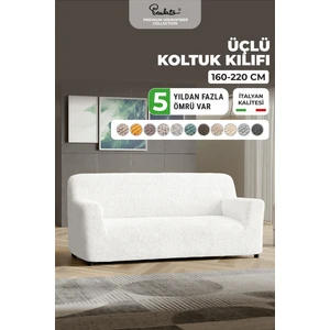 Lastikli Esnek ve Yıkanabilir 3 Kişilik Koltuk Örtüsü Çekyat Kanepe Kılıfı - Düz Beyaz