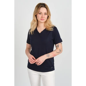 Kadın Yaka ve Kolları Tül Detaylı Kısa Kollu Bluz 24101 Lacivert